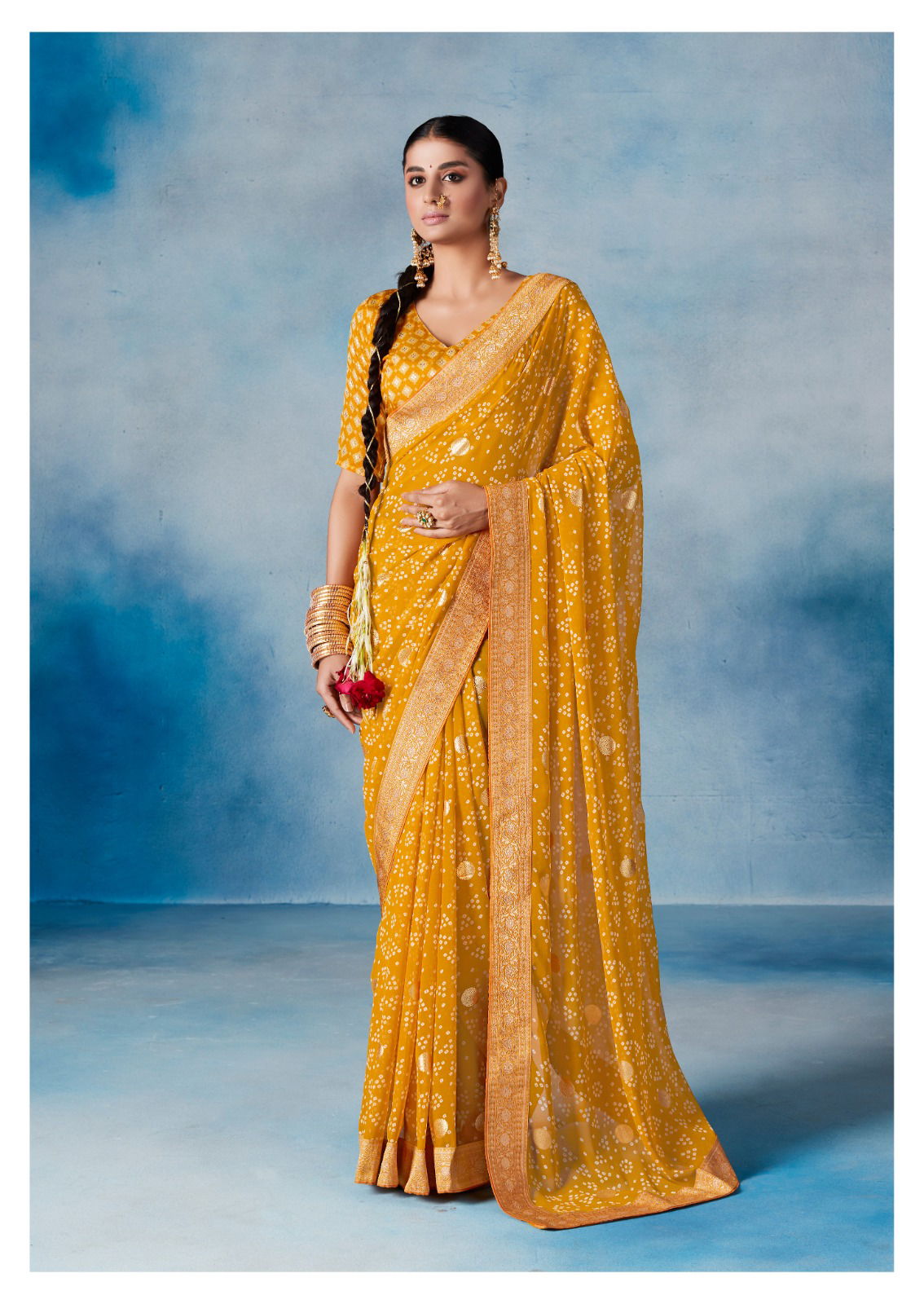 Stavan Haldi Weightless With Border Georgette Saree Catalog